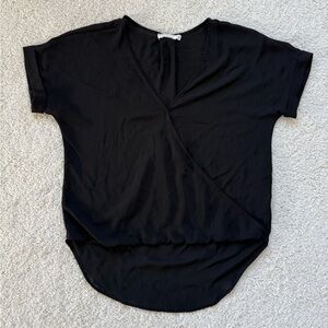 Lush Black Short Sleeve Wrap Top